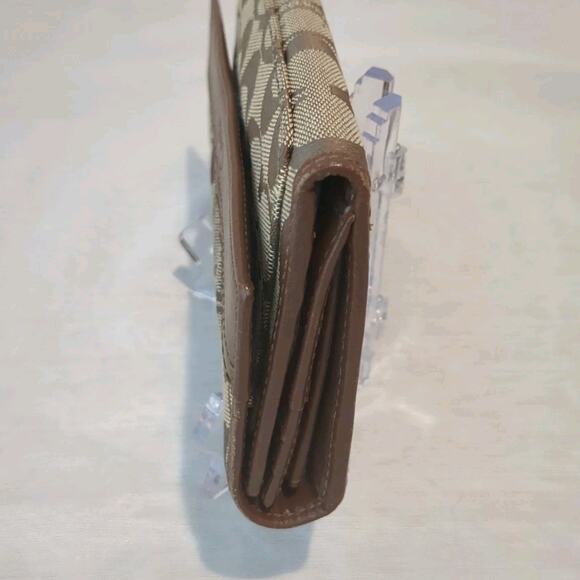 Coach Long Wallet Vintage Leather Signature Brown Beige Pleated Canvas Trifold - Picture 6 of 12